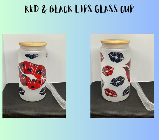 Red & Black Lips Glass Cup